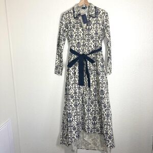 Trish Scully Shirt Dress NWT  2 Blue Floral Hi Low Embellished Formal Party